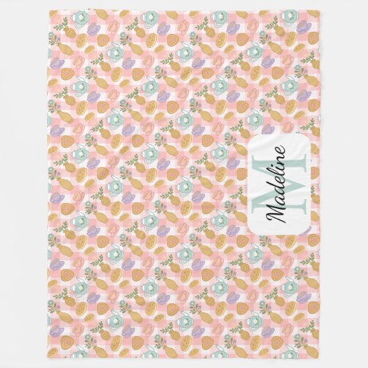 Personalized High Tea Monogram Name Pastel Pink Fleece Deken (Voorkant)
