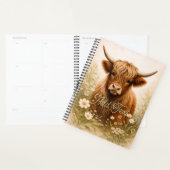 Personalized Highland Cow Elegant White Floral  Planner (Display)