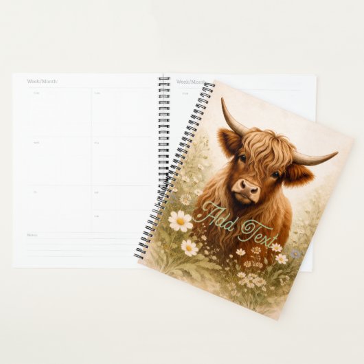 Personalized Highland Cow Elegant White Floral Planner (Display)