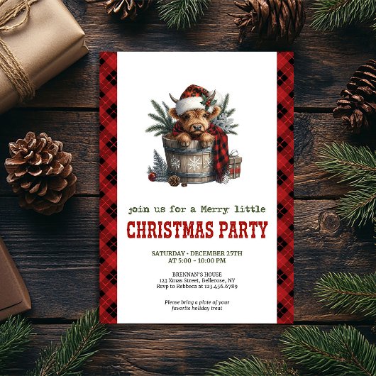 Personalized highland cow festive party invite kaart