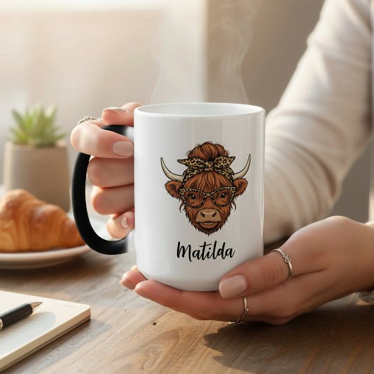 Personalized Highland cow messy bun  Magische Mok