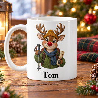 Personalized Hiker Christmas Mug Cute Reindeer Koffiemok