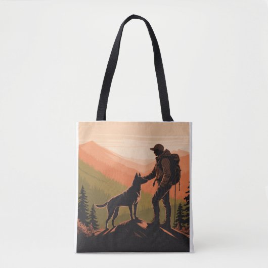 Personalized Hiker & Dog Mountain Sunset  Tote Bag (Voorkant)