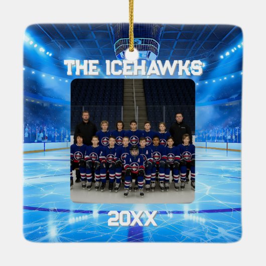 Personalized Hockey Photo  Keramisch Ornament (Achterkant)