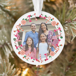 Personalized Holiday Candy Border Photo Ornament