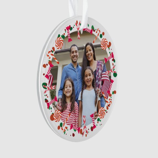 Personalized Holiday Candy Border Photo Ornament (voorkant)