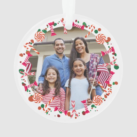 Personalized Holiday Candy Border Photo Ornament (achterkant)