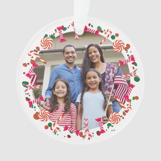 Personalized Holiday Candy Border Photo Ornament (voorkant)