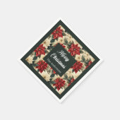 Personalized Holiday Napkins Red Poinsettia Print Servet (Hoek)