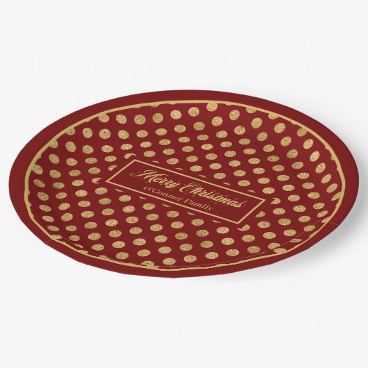 Personalized Holiday Paper Plates Red & Gold Dots Papieren Bordje (Gekanteld)