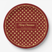 Personalized Holiday Paper Plates Red & Gold Dots Papieren Bordje (Voorkant)