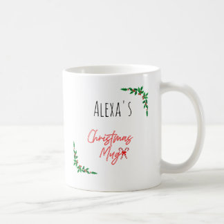 Personalized Holly Berry Candy Cane Name Christmas Koffiemok