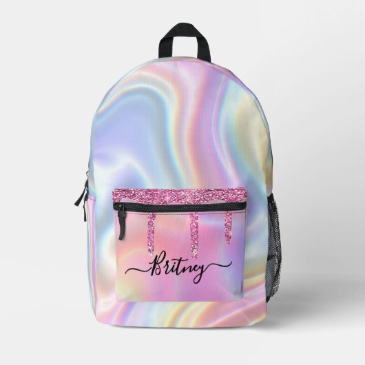 Personalized holographic pink drips girly bedrukte rugzak (Voorkant)