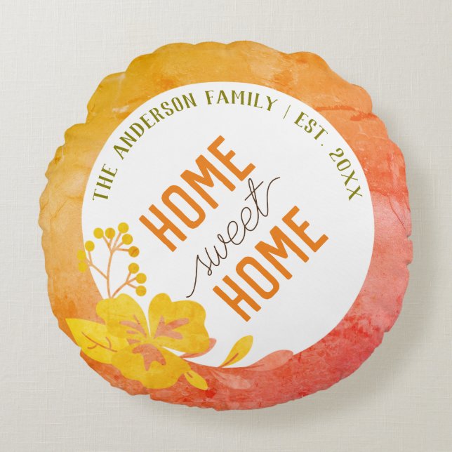 Personalized Home Sweet Home Family Name Rond Kussen (Voorkant)