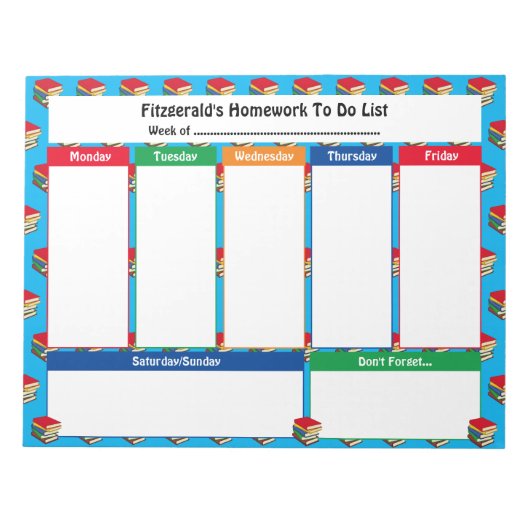 Personalized HOMEWORK TO DO LIST | BOOKS Tear Away Notitieblok (Voorkant)