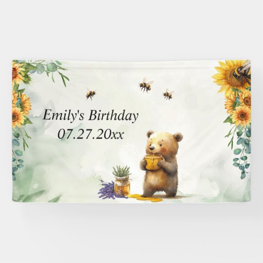 Personalized Honey Bear Birthday  Spandoek (Horizontaal)