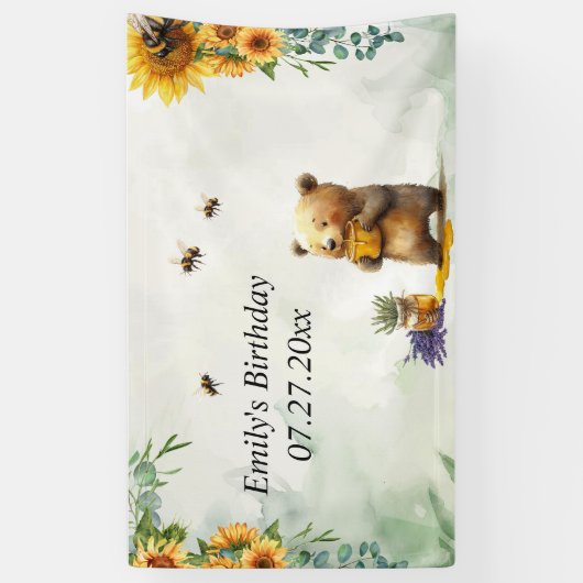 Personalized Honey Bear Birthday  Spandoek (Verticaal)