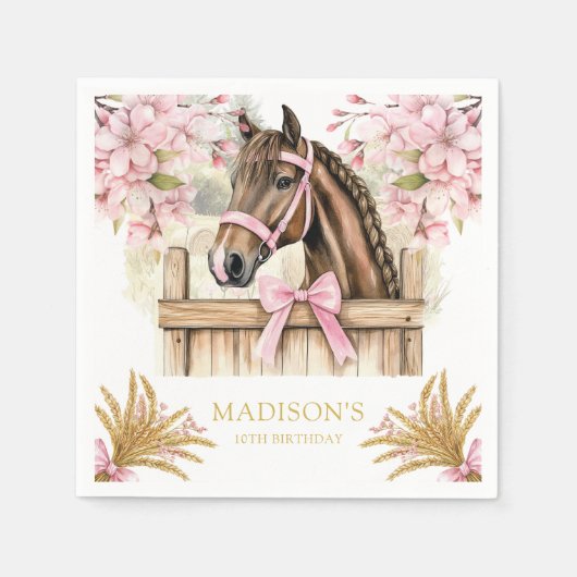 Personalized Horse Napkin – Blush Pink Country Servet (Voorkant)