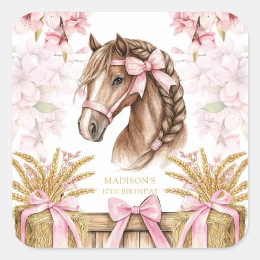 Personalized Horse Sticker – Blush Pink (Voorkant)