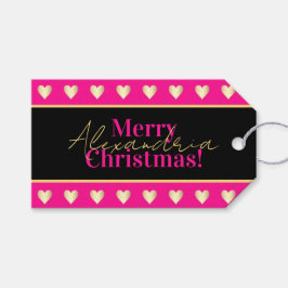 Personalized Hot Pink Black Gold Heart Christmas Cadeaulabel