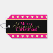 Personalized Hot Pink Black Gold Heart Christmas Cadeaulabel (Achterkant Horizontaal)