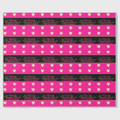 Personalized Hot Pink Black Gold Heart Christmas Cadeaupapier (Vlak)
