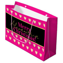 Personalized Hot Pink Black Gold Heart Christmas