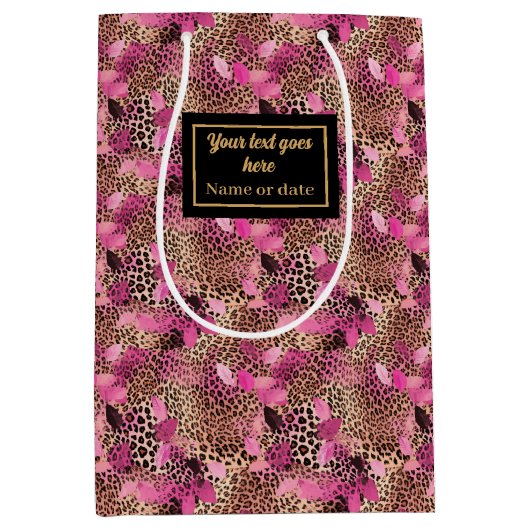 Personalized hot pink leopard skin gift wrap medium cadeauzakje (Voorkant)