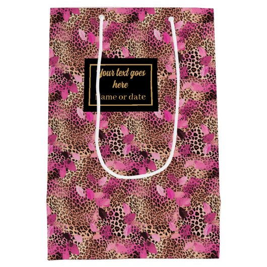 Personalized hot pink leopard skin gift wrap medium cadeauzakje (Achterkant)
