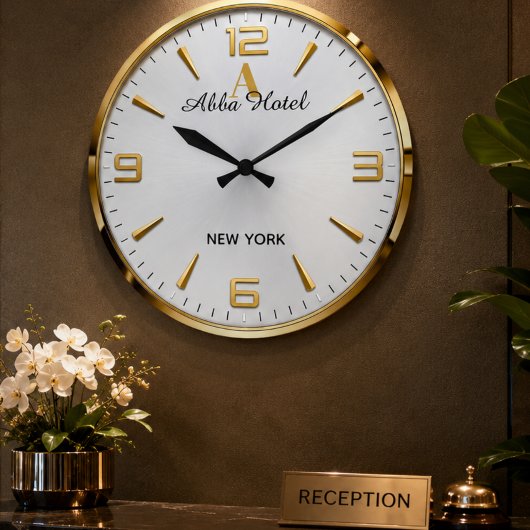 Personalized Hotel Name Luxury Gold Silver  Grote Klok