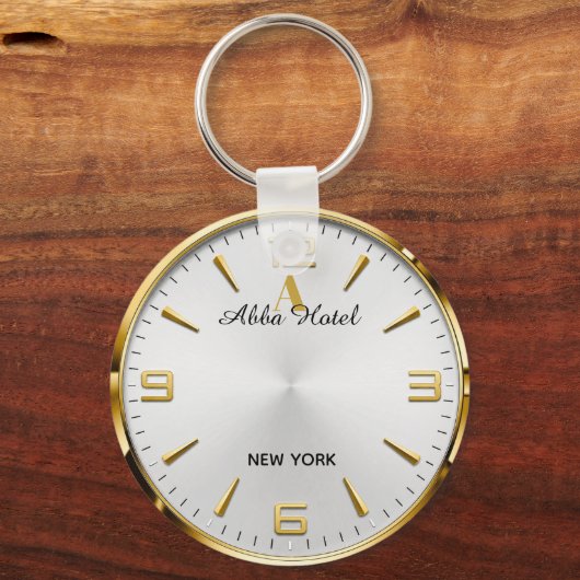 Personalized Hotel Name Luxury Gold Silver Sleutelhanger (Voorkant)