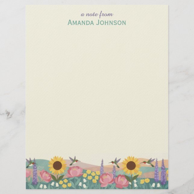 Personalized Hummingbird Flower Field Custom Name Briefhoofd (Voorkant)