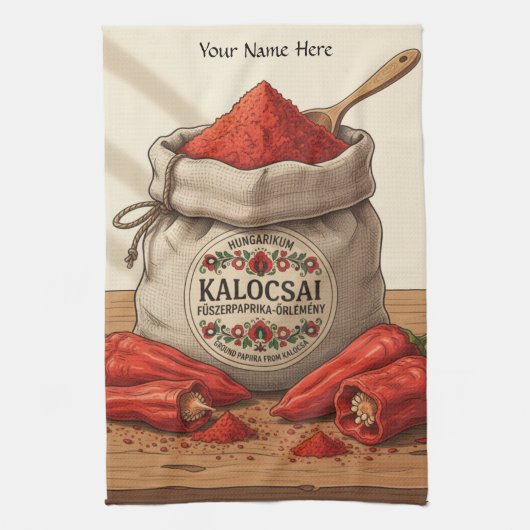 Personalized Hungarian Kalocsai Paprika Apron Theedoek (Verticaal)