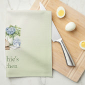 Personalized Hydrangea Kitchen Towel, Custom Name  Theedoek (Quarter Fold)