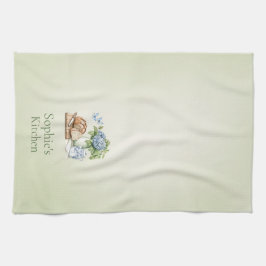 Personalized Hydrangea Kitchen Towel, Custom Name Theedoek