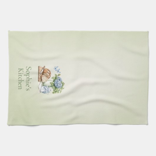 Personalized Hydrangea Kitchen Towel, Custom Name  Theedoek (Horizontaal)