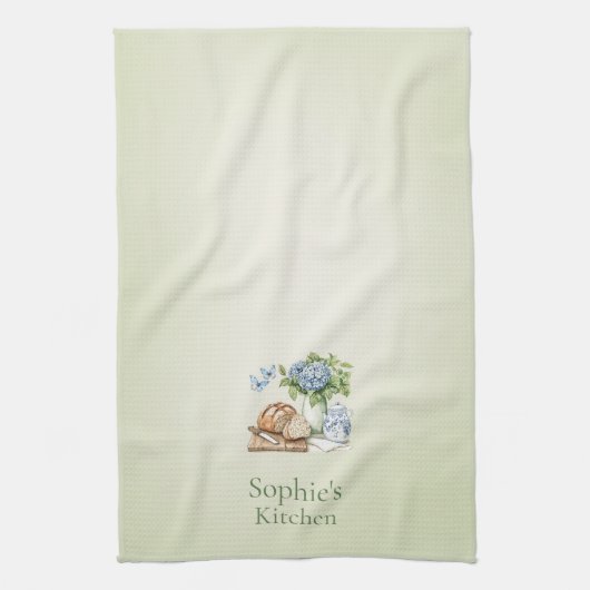 Personalized Hydrangea Kitchen Towel, Custom Name  Theedoek (Verticaal)