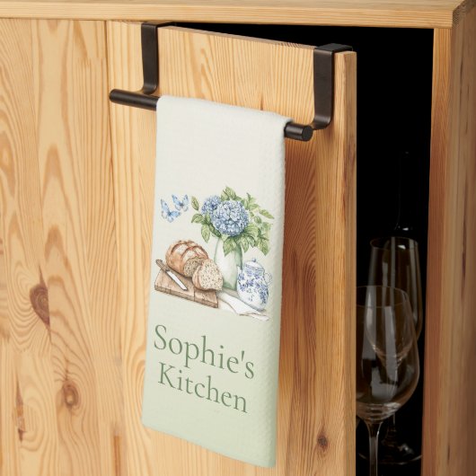 Personalized Hydrangea Kitchen Towel, Custom Name Theedoek (Derde Gevouwen)