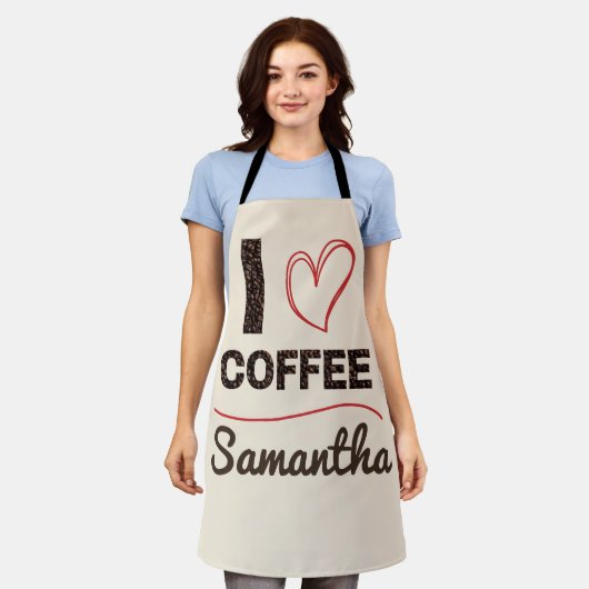 Personalized I Love Coffee Bean Barista Apron Gift Schort (Gedragen)