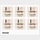 Personalized I Love Coffee Bean Name Vierkante Sticker (Vel)