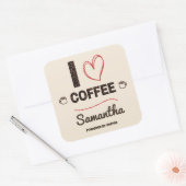 Personalized I Love Coffee Bean Name Vierkante Sticker (Envelop)