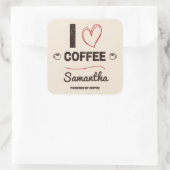 Personalized I Love Coffee Bean Name Vierkante Sticker (Tas)