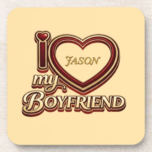Personalized I Love My Boyfriend Custom Name Bier Onderzetter (Voorkant)