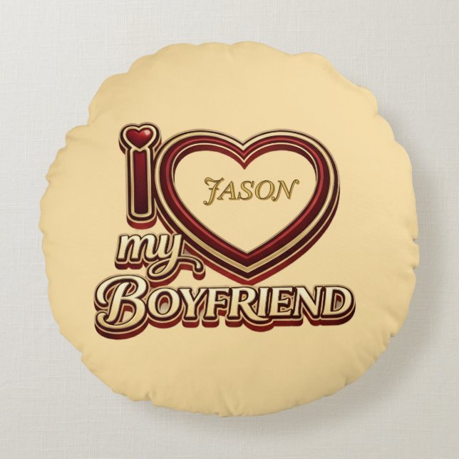 Personalized I Love My Boyfriend Custom Name Rond Kussen (Voorkant)
