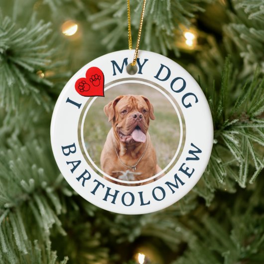 Personalized I LOVE MY DOG Photo Keramisch Ornament (Boom)