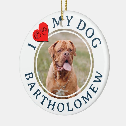 Personalized I LOVE MY DOG Photo Keramisch Ornament (Links)