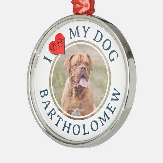 Personalized I LOVE MY DOG Photo Metalen Ornament (Links)