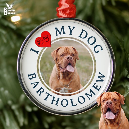 Personalized I LOVE MY DOG Photo Metalen Ornament
