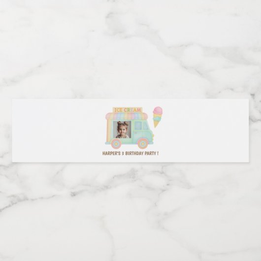 Personalized Ice Cream Truck Birthday  Waterfles Etiket (Enkel label)