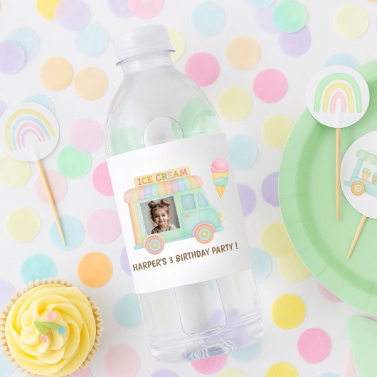 Personalized Ice Cream Truck Birthday  Waterfles Etiket